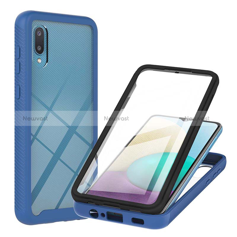 Silicone Matte Finish and Plastic Back Cover Case 360 Degrees U02 for Samsung Galaxy A02 Blue