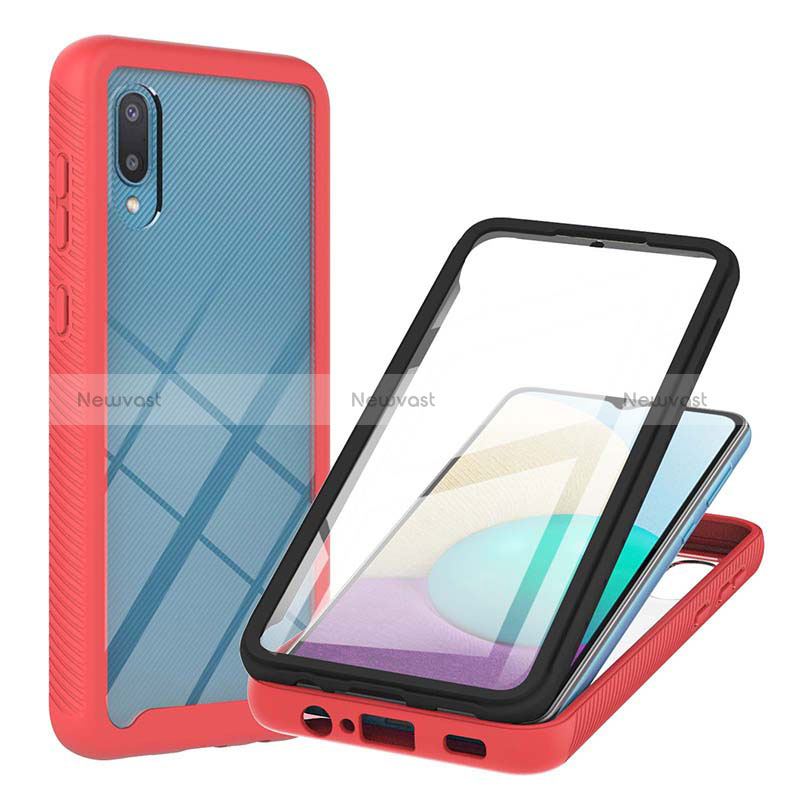 Silicone Matte Finish and Plastic Back Cover Case 360 Degrees U02 for Samsung Galaxy A02 Red