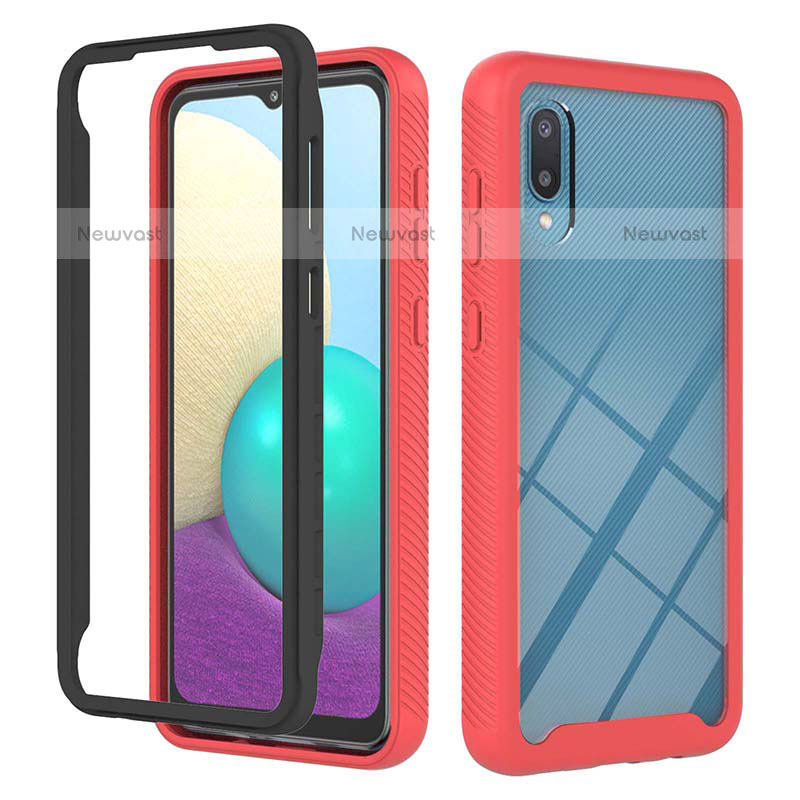 Silicone Matte Finish and Plastic Back Cover Case 360 Degrees U03 for Samsung Galaxy M02 Red