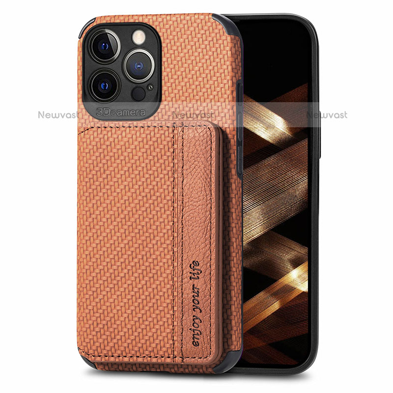 Silicone Matte Finish and Plastic Back Cover Case 360 Degrees U05 for Apple iPhone 15 Pro Max Brown