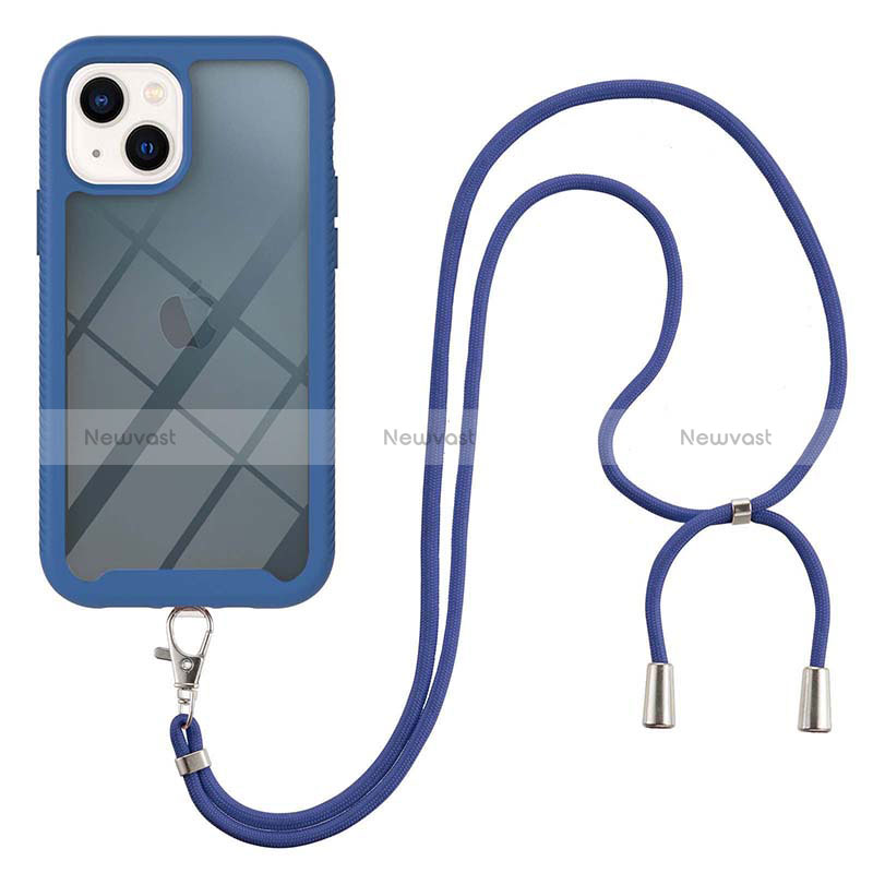 Silicone Matte Finish and Plastic Back Cover Case 360 Degrees with Lanyard Strap for Apple iPhone 13