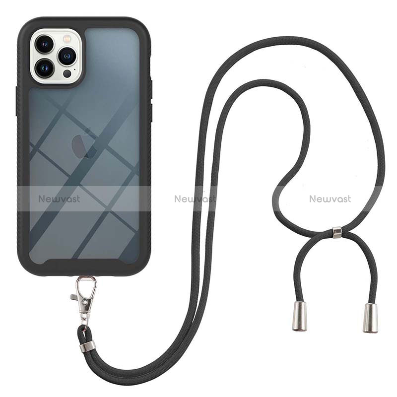 Silicone Matte Finish and Plastic Back Cover Case 360 Degrees with Lanyard Strap for Apple iPhone 13 Pro Max