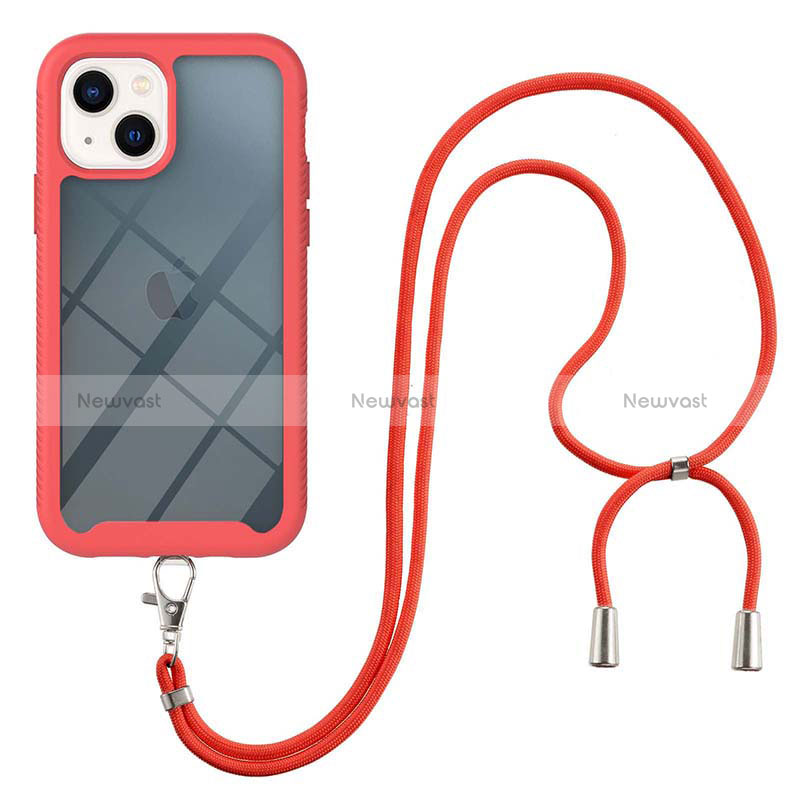 Silicone Matte Finish and Plastic Back Cover Case 360 Degrees with Lanyard Strap for Apple iPhone 14