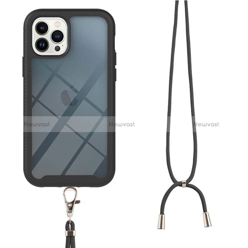 Silicone Matte Finish and Plastic Back Cover Case 360 Degrees with Lanyard Strap for Apple iPhone 15 Pro Max