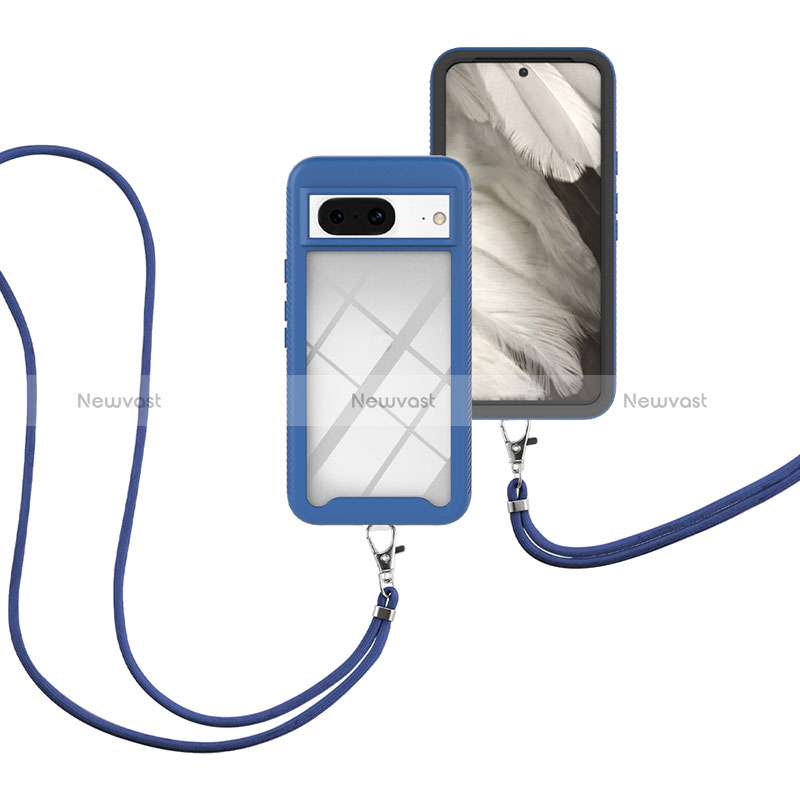 Silicone Matte Finish and Plastic Back Cover Case 360 Degrees with Lanyard Strap for Google Pixel 8 5G