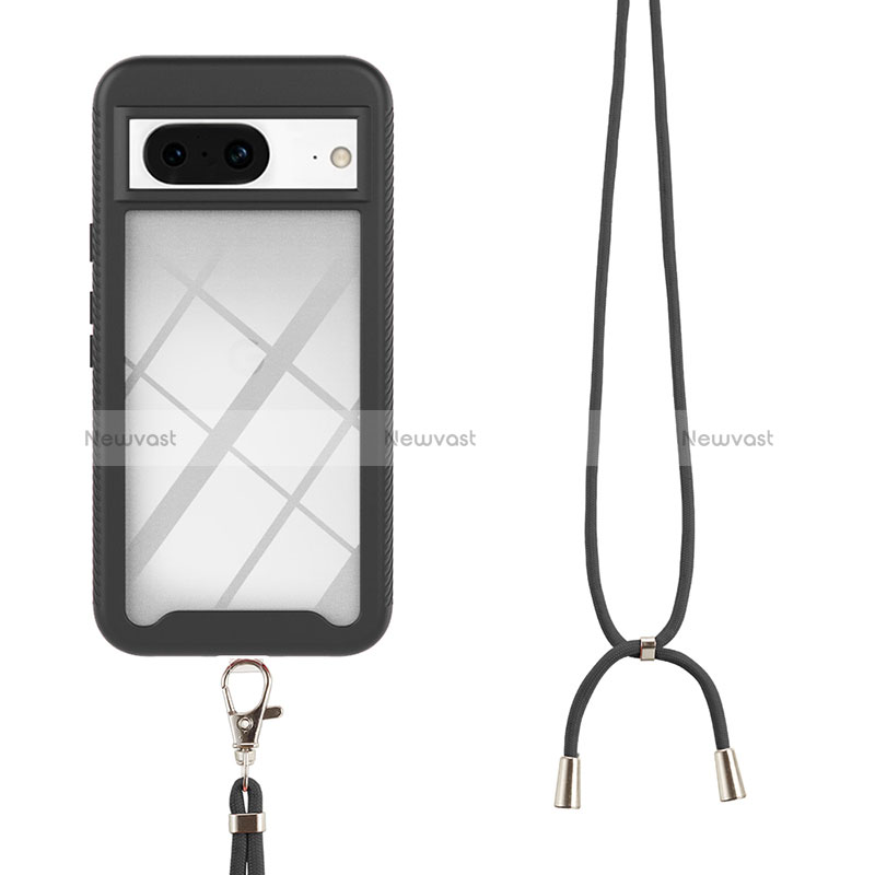 Silicone Matte Finish and Plastic Back Cover Case 360 Degrees with Lanyard Strap for Google Pixel 8 5G