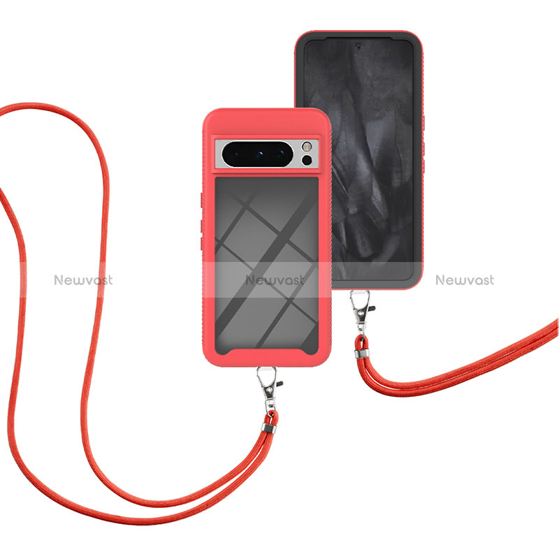 Silicone Matte Finish and Plastic Back Cover Case 360 Degrees with Lanyard Strap for Google Pixel 8 Pro 5G