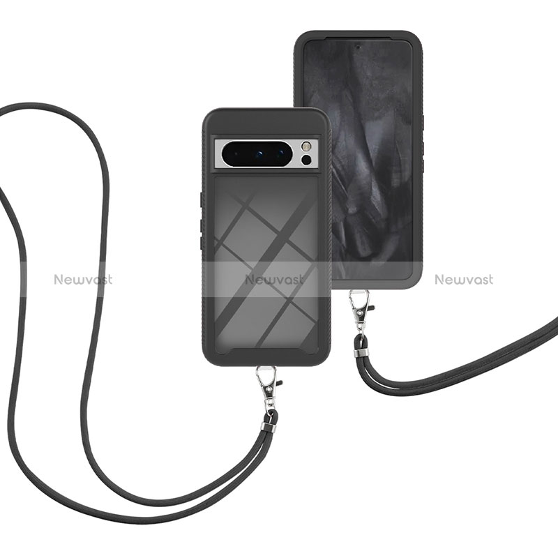 Silicone Matte Finish and Plastic Back Cover Case 360 Degrees with Lanyard Strap for Google Pixel 8 Pro 5G