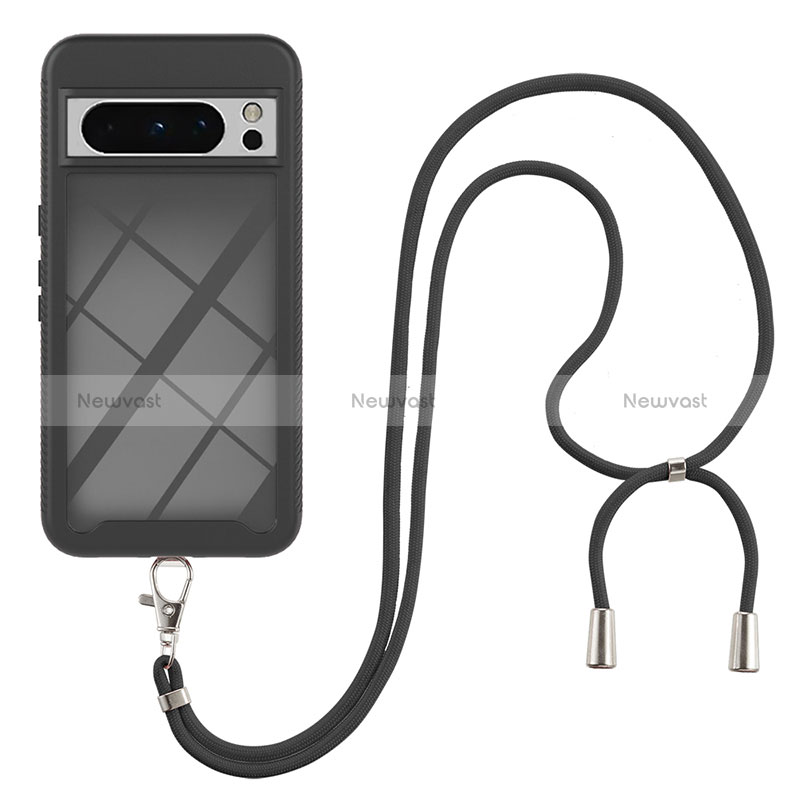 Silicone Matte Finish and Plastic Back Cover Case 360 Degrees with Lanyard Strap for Google Pixel 8 Pro 5G