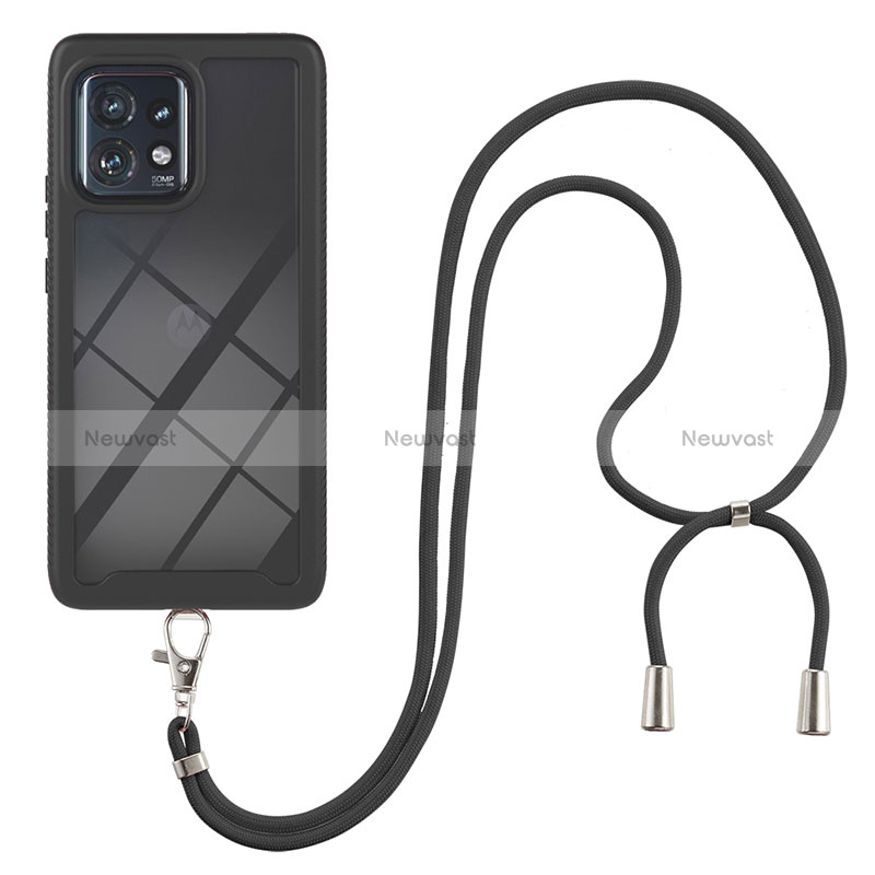 Silicone Matte Finish and Plastic Back Cover Case 360 Degrees with Lanyard Strap for Motorola Moto Edge 40 Pro 5G