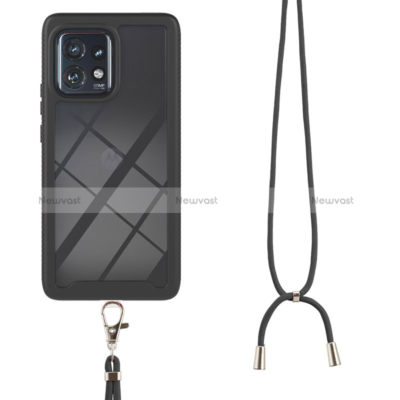 Silicone Matte Finish and Plastic Back Cover Case 360 Degrees with Lanyard Strap for Motorola Moto Edge 40 Pro 5G