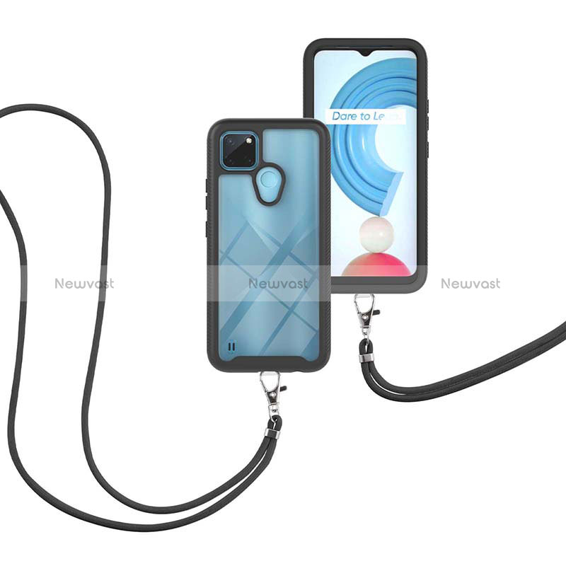 Silicone Matte Finish and Plastic Back Cover Case 360 Degrees with Lanyard Strap for Realme C21Y