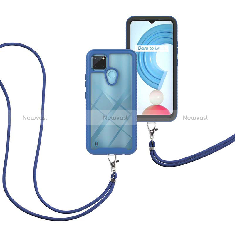 Silicone Matte Finish and Plastic Back Cover Case 360 Degrees with Lanyard Strap for Realme C21Y