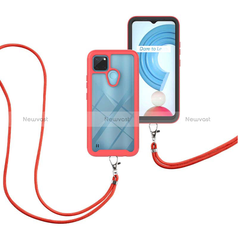 Silicone Matte Finish and Plastic Back Cover Case 360 Degrees with Lanyard Strap for Realme C21Y