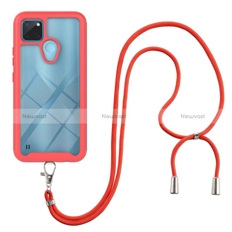 Silicone Matte Finish and Plastic Back Cover Case 360 Degrees with Lanyard Strap for Realme C25Y