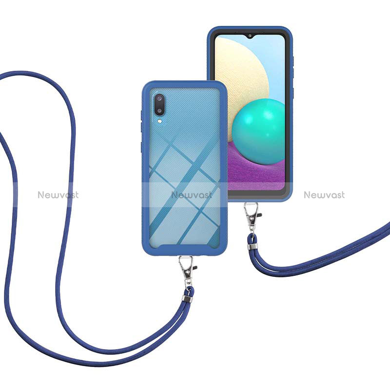 Silicone Matte Finish and Plastic Back Cover Case 360 Degrees with Lanyard Strap for Samsung Galaxy A02