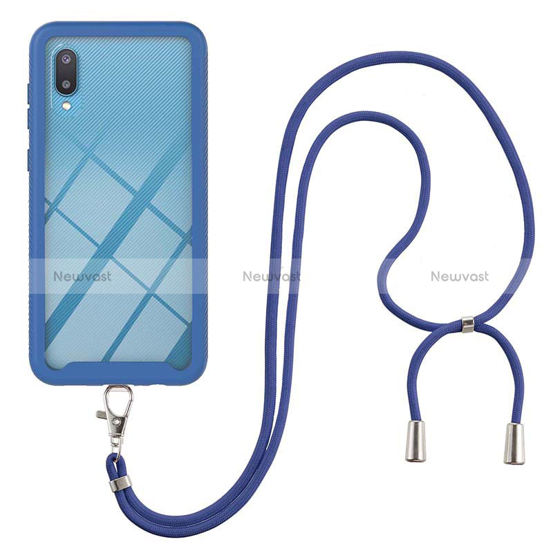 Silicone Matte Finish and Plastic Back Cover Case 360 Degrees with Lanyard Strap for Samsung Galaxy A02