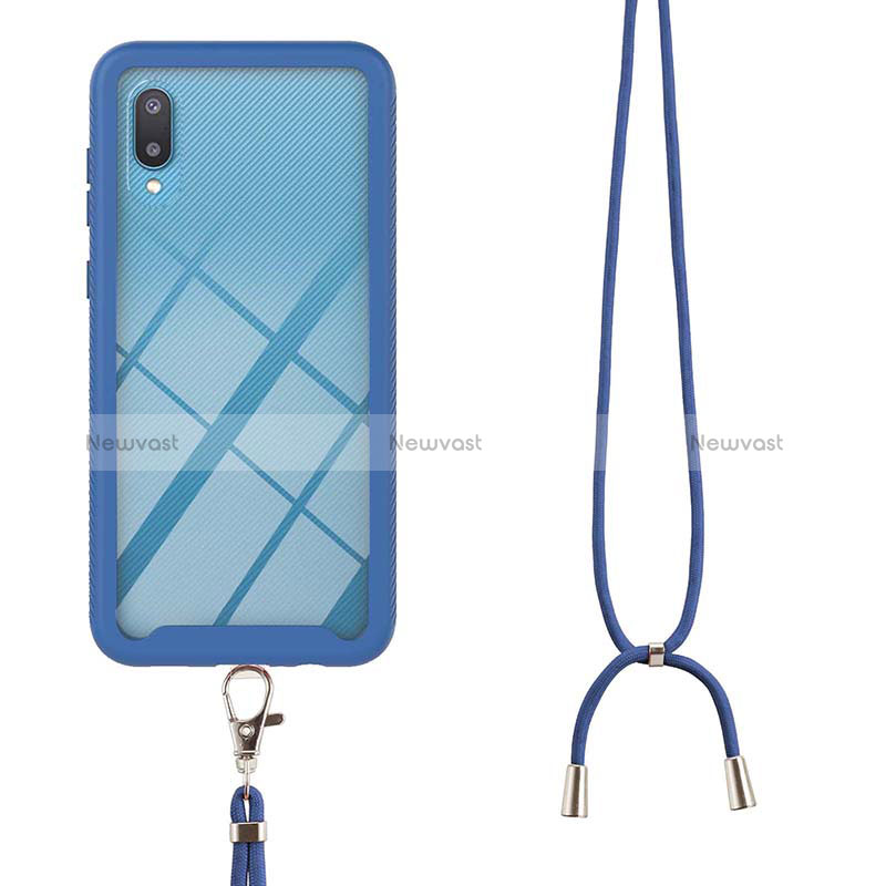 Silicone Matte Finish and Plastic Back Cover Case 360 Degrees with Lanyard Strap for Samsung Galaxy A02