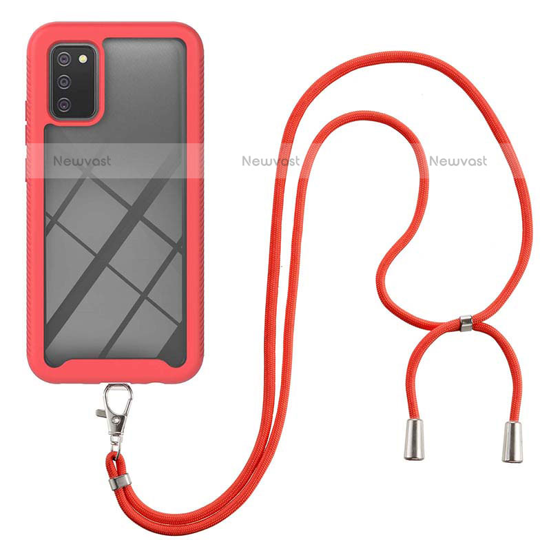 Silicone Matte Finish and Plastic Back Cover Case 360 Degrees with Lanyard Strap for Samsung Galaxy A02s