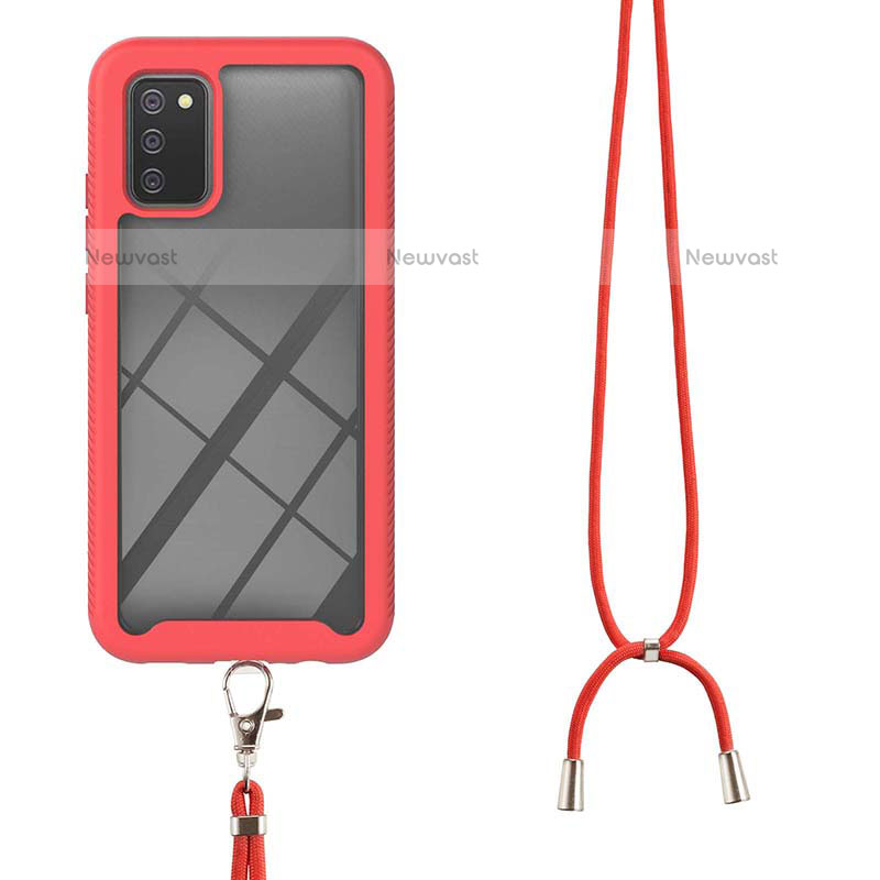 Silicone Matte Finish and Plastic Back Cover Case 360 Degrees with Lanyard Strap for Samsung Galaxy A02s