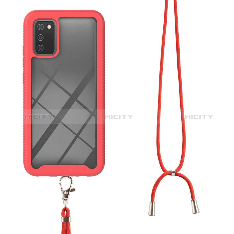 Silicone Matte Finish and Plastic Back Cover Case 360 Degrees with Lanyard Strap for Samsung Galaxy A03s