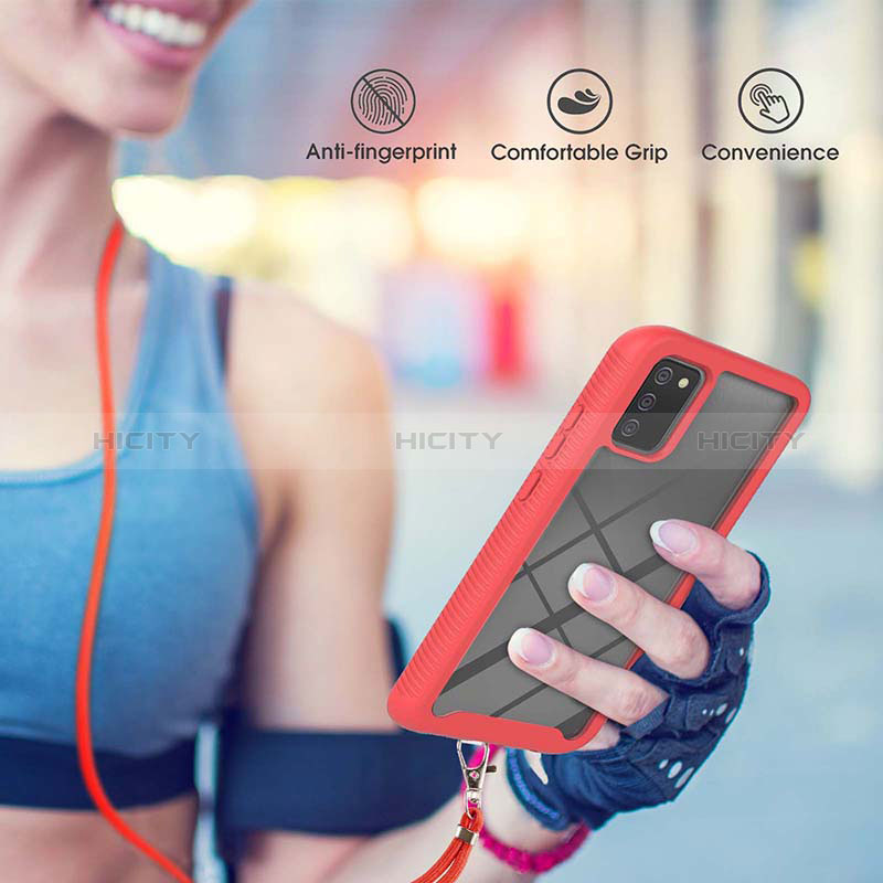 Silicone Matte Finish and Plastic Back Cover Case 360 Degrees with Lanyard Strap for Samsung Galaxy A03s