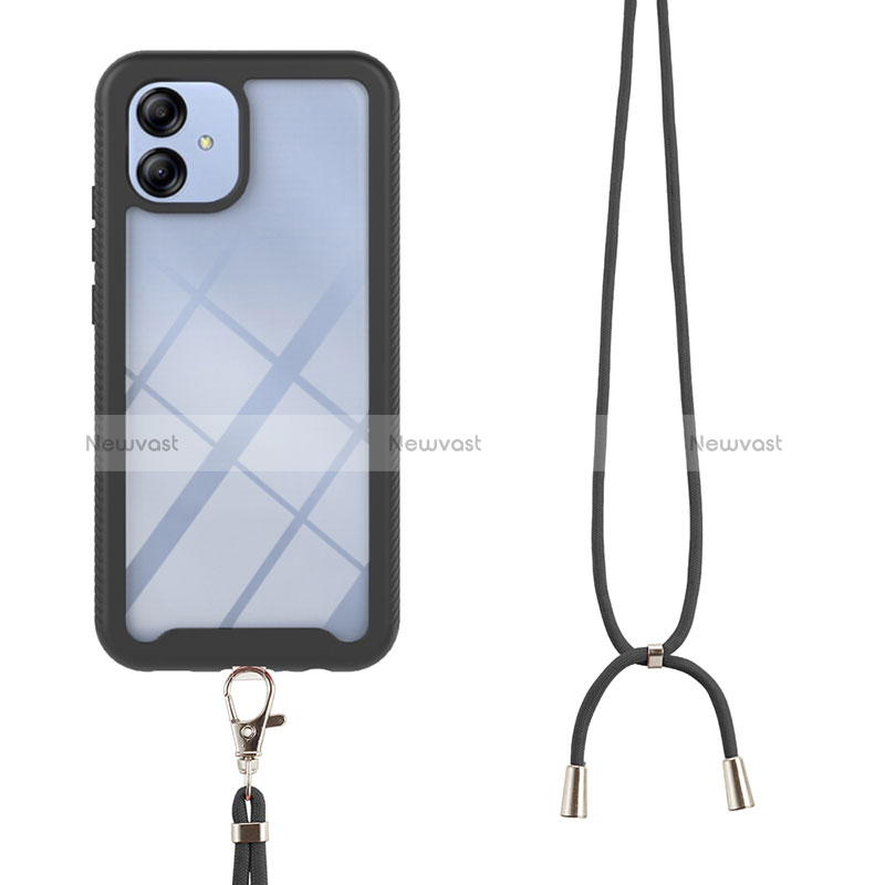 Silicone Matte Finish and Plastic Back Cover Case 360 Degrees with Lanyard Strap for Samsung Galaxy A04 4G