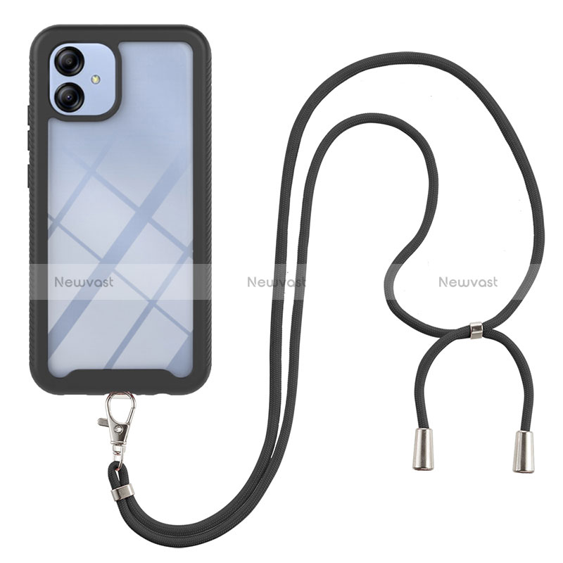 Silicone Matte Finish and Plastic Back Cover Case 360 Degrees with Lanyard Strap for Samsung Galaxy A04E