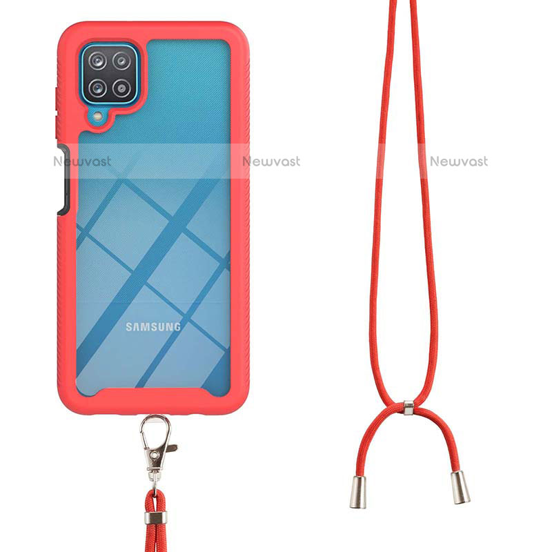 Silicone Matte Finish and Plastic Back Cover Case 360 Degrees with Lanyard Strap for Samsung Galaxy A12