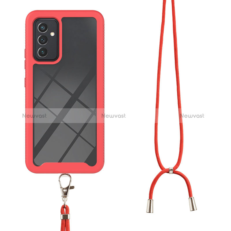 Silicone Matte Finish and Plastic Back Cover Case 360 Degrees with Lanyard Strap for Samsung Galaxy A15 5G