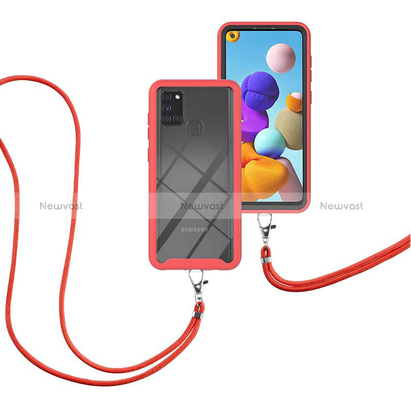 Silicone Matte Finish and Plastic Back Cover Case 360 Degrees with Lanyard Strap for Samsung Galaxy A21s