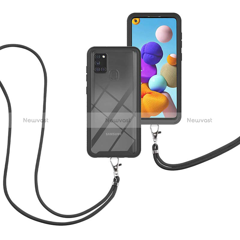 Silicone Matte Finish and Plastic Back Cover Case 360 Degrees with Lanyard Strap for Samsung Galaxy A21s