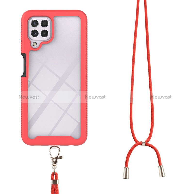 Silicone Matte Finish and Plastic Back Cover Case 360 Degrees with Lanyard Strap for Samsung Galaxy A22 4G