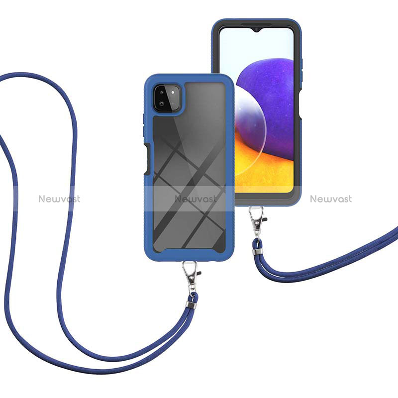 Silicone Matte Finish and Plastic Back Cover Case 360 Degrees with Lanyard Strap for Samsung Galaxy A22 5G