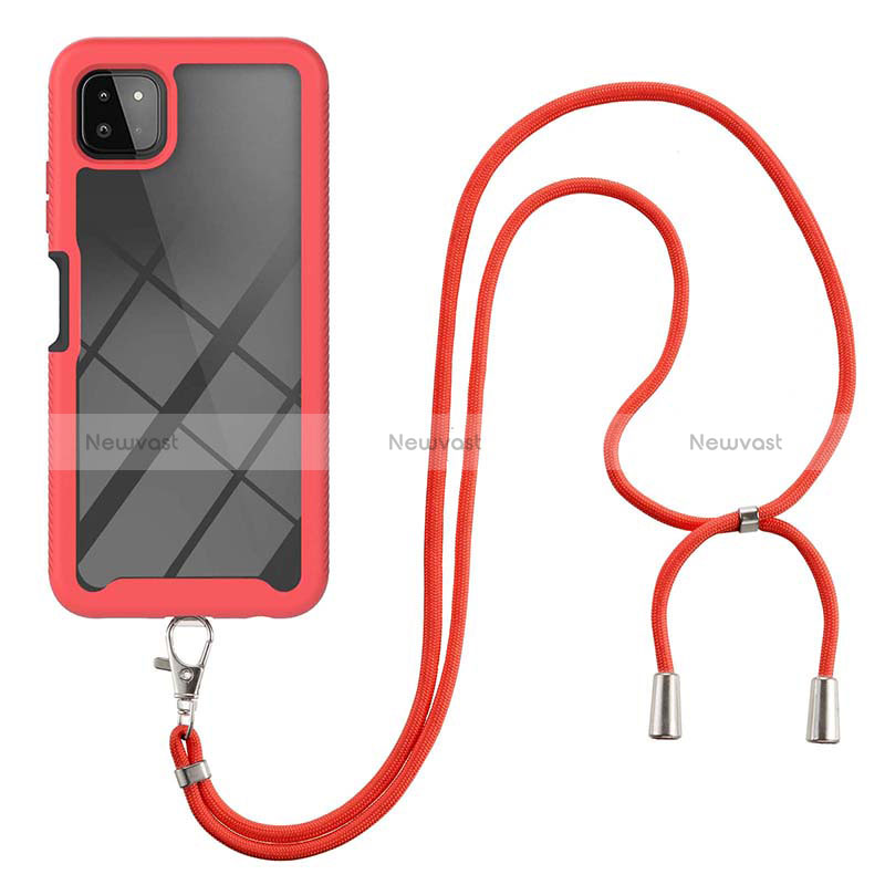 Silicone Matte Finish and Plastic Back Cover Case 360 Degrees with Lanyard Strap for Samsung Galaxy A22 5G