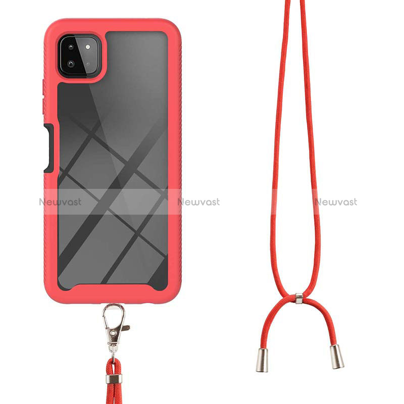 Silicone Matte Finish and Plastic Back Cover Case 360 Degrees with Lanyard Strap for Samsung Galaxy A22 5G