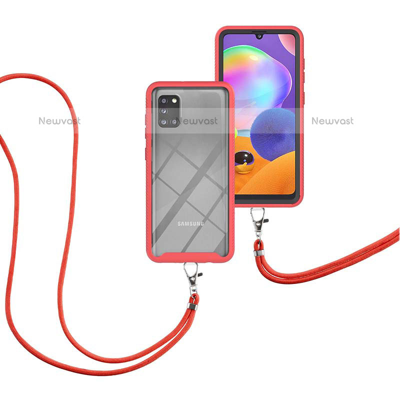 Silicone Matte Finish and Plastic Back Cover Case 360 Degrees with Lanyard Strap for Samsung Galaxy A31