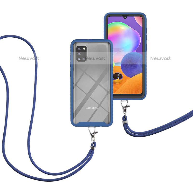 Silicone Matte Finish and Plastic Back Cover Case 360 Degrees with Lanyard Strap for Samsung Galaxy A31