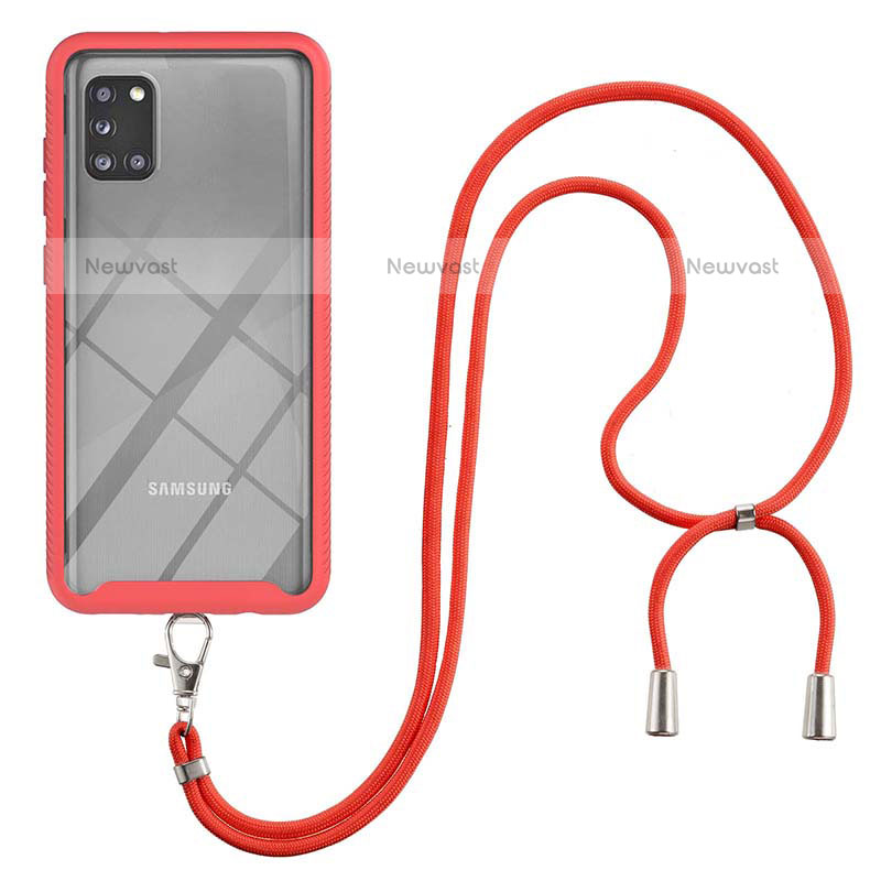 Silicone Matte Finish and Plastic Back Cover Case 360 Degrees with Lanyard Strap for Samsung Galaxy A31