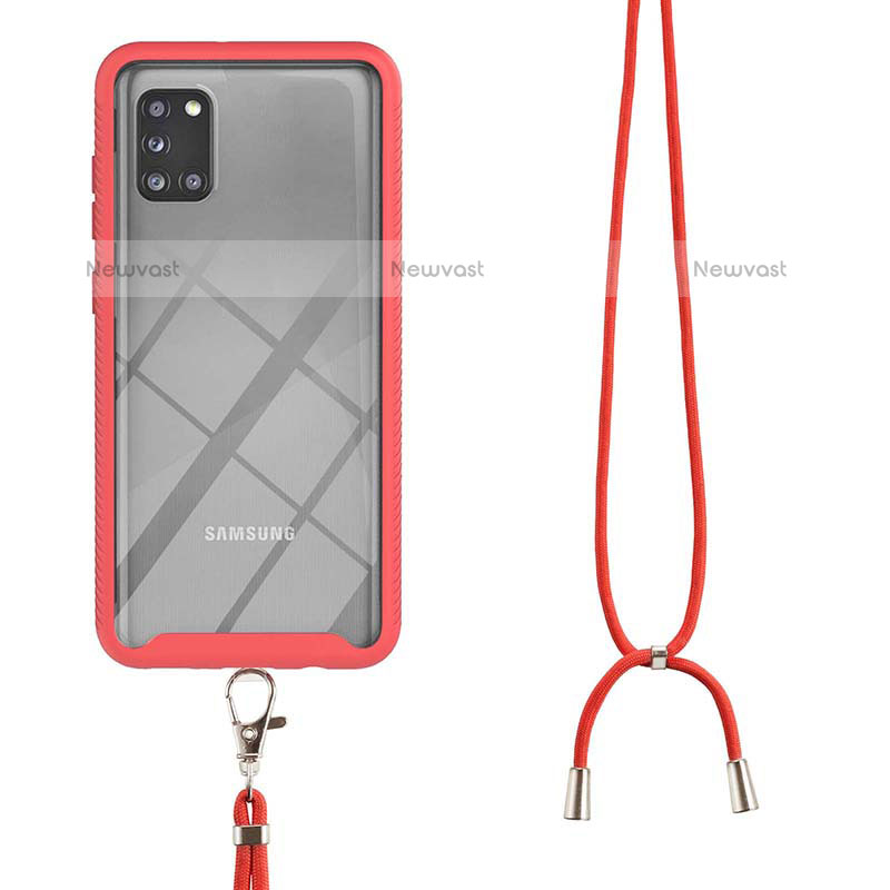 Silicone Matte Finish and Plastic Back Cover Case 360 Degrees with Lanyard Strap for Samsung Galaxy A31