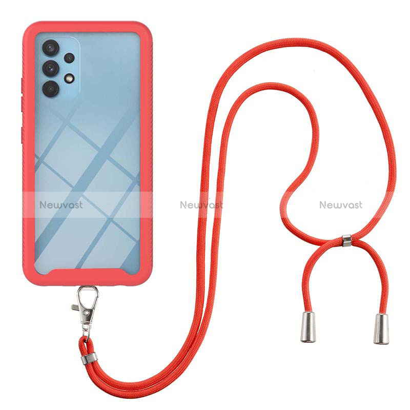 Silicone Matte Finish and Plastic Back Cover Case 360 Degrees with Lanyard Strap for Samsung Galaxy A32 4G