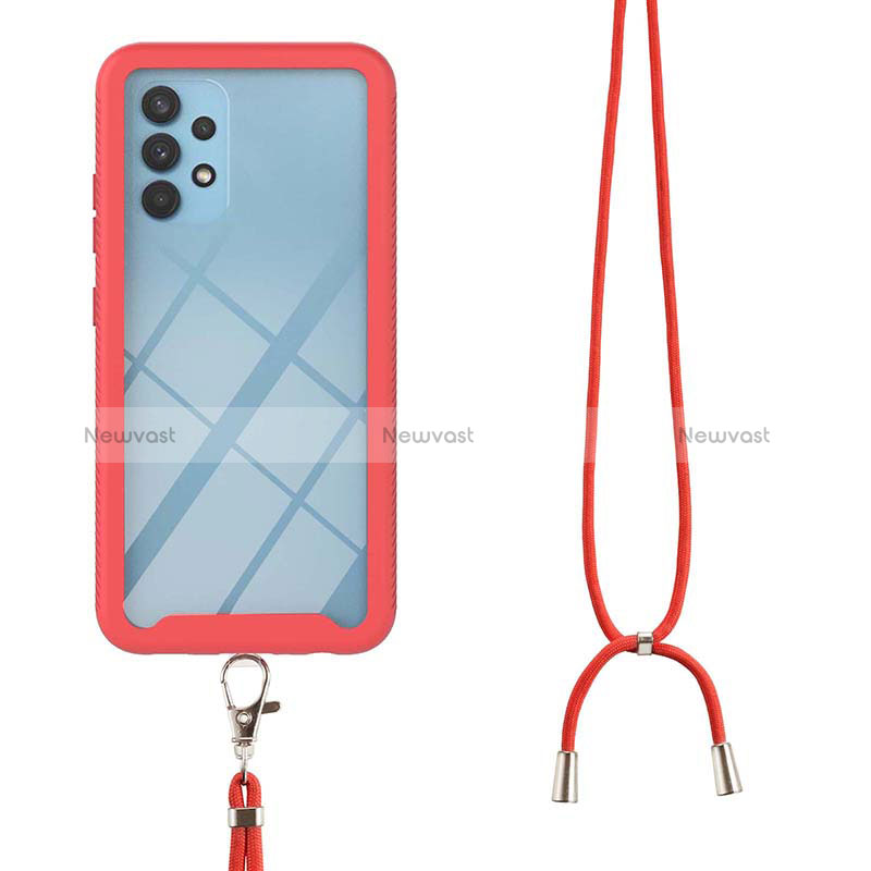 Silicone Matte Finish and Plastic Back Cover Case 360 Degrees with Lanyard Strap for Samsung Galaxy A32 4G