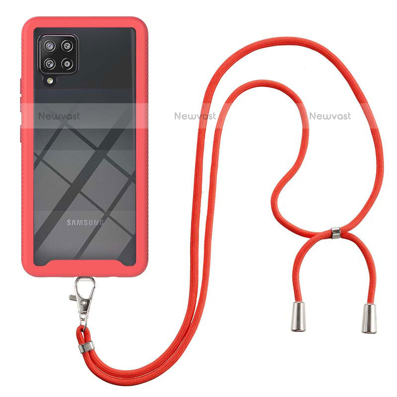 Silicone Matte Finish and Plastic Back Cover Case 360 Degrees with Lanyard Strap for Samsung Galaxy A42 5G