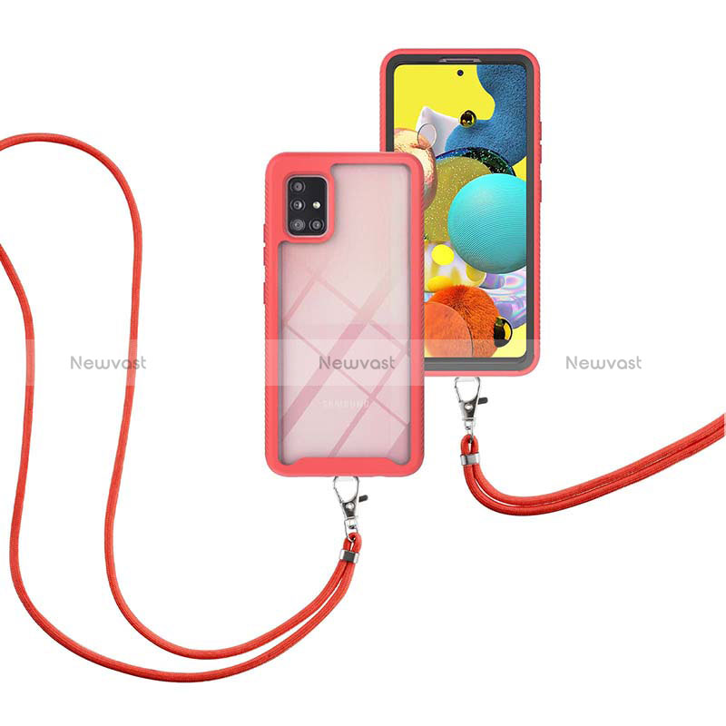 Silicone Matte Finish and Plastic Back Cover Case 360 Degrees with Lanyard Strap for Samsung Galaxy A51 5G