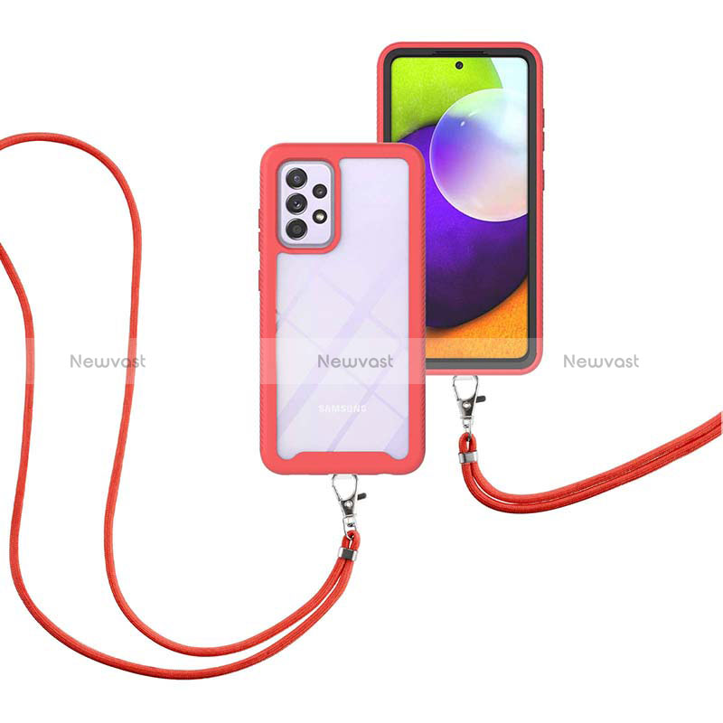 Silicone Matte Finish and Plastic Back Cover Case 360 Degrees with Lanyard Strap for Samsung Galaxy A52 4G