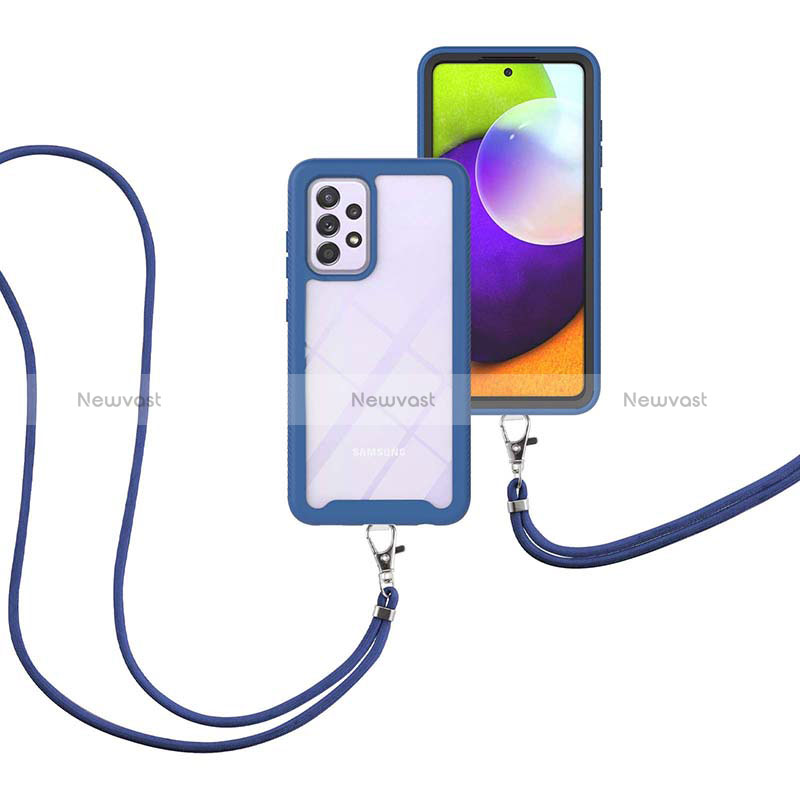 Silicone Matte Finish and Plastic Back Cover Case 360 Degrees with Lanyard Strap for Samsung Galaxy A52 4G