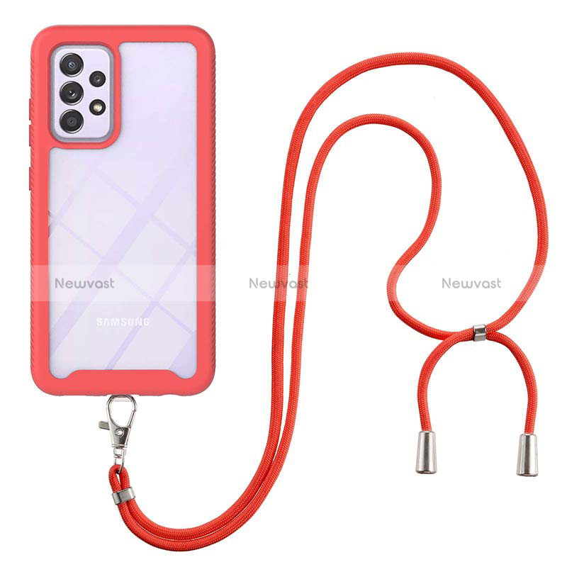 Silicone Matte Finish and Plastic Back Cover Case 360 Degrees with Lanyard Strap for Samsung Galaxy A52 4G