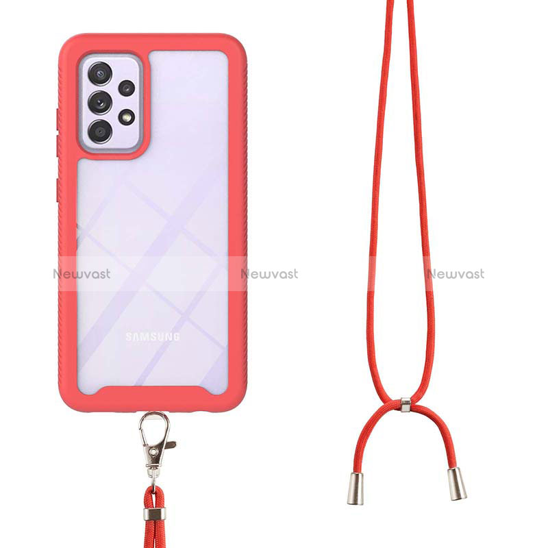 Silicone Matte Finish and Plastic Back Cover Case 360 Degrees with Lanyard Strap for Samsung Galaxy A52 5G