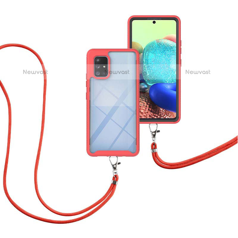 Silicone Matte Finish and Plastic Back Cover Case 360 Degrees with Lanyard Strap for Samsung Galaxy A71 4G A715