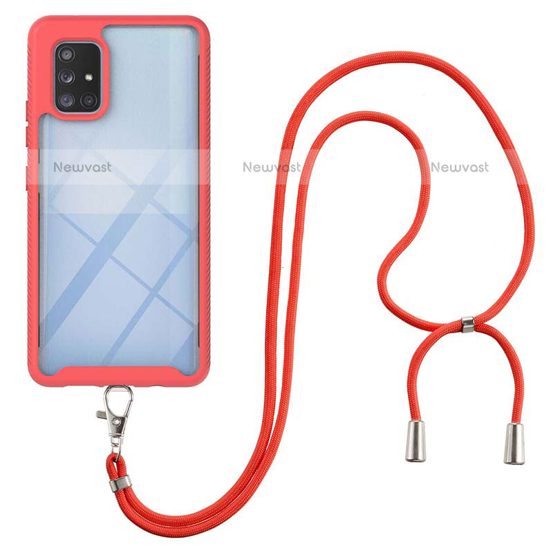 Silicone Matte Finish and Plastic Back Cover Case 360 Degrees with Lanyard Strap for Samsung Galaxy A71 4G A715